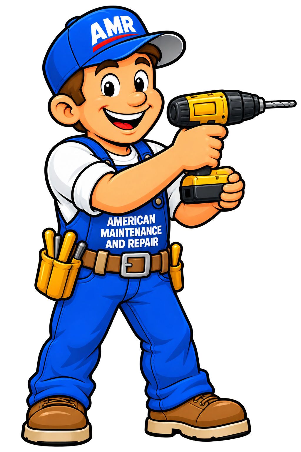 Isolated AMR Handyman With Yellow Drill