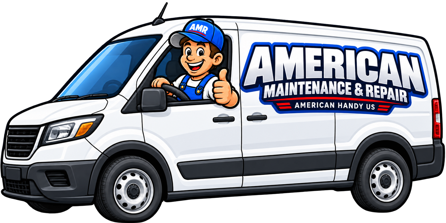 Left Facing AMR Van With Thumbs Up Mascot